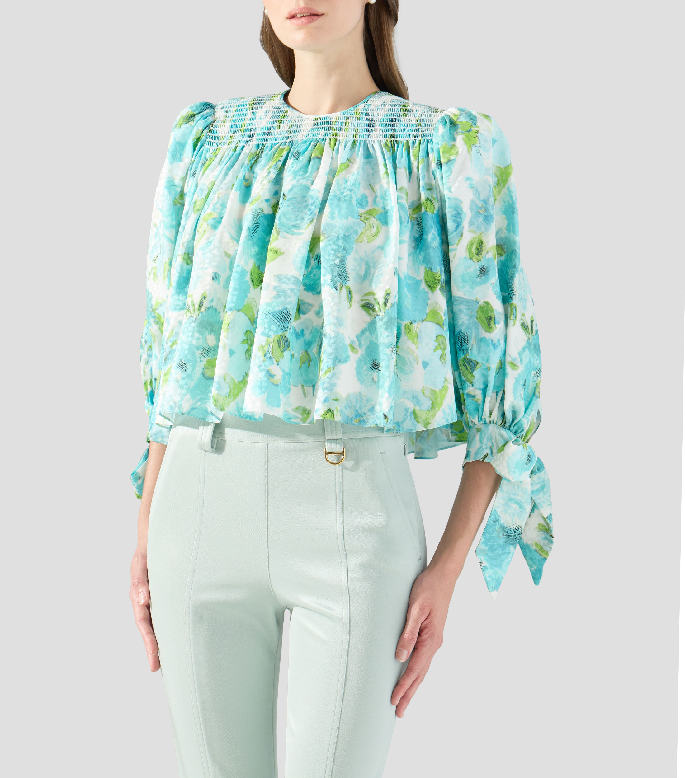Blusa estampada con manga 7/8 Mujer